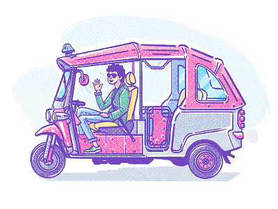 Taxi tuk-tuk car character draw driver illustration infographic sketch taxi tourist tuk tuk