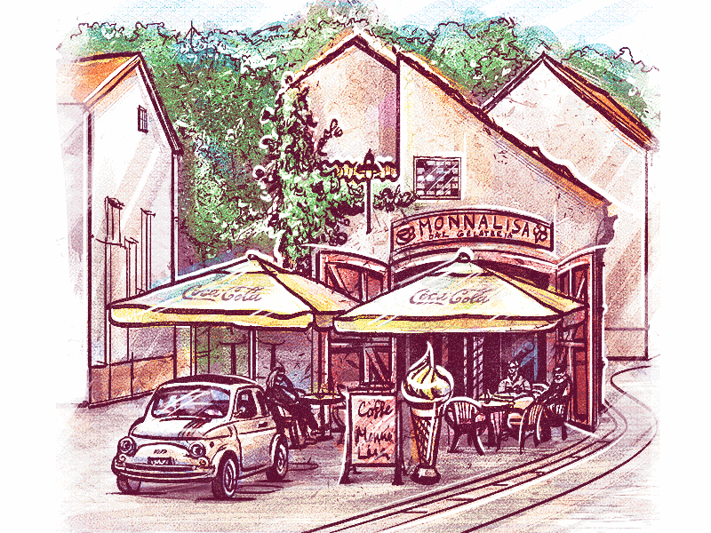 Sketch cafe process cafe city draw drawing fiat house illustration process shop sketch