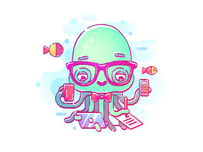 Octopus business character draw fish illustration mobile octopus office sketch