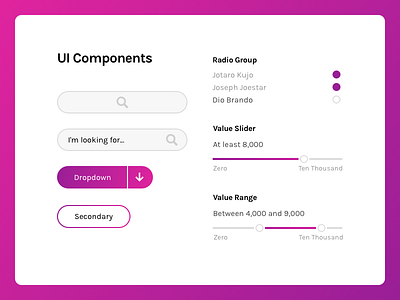 Assorted Form Controls button dropdown gradient input radio range search slider ui