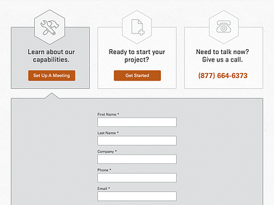 Calls to Action agency contact cta flat form gray homepage icon lines orange site website