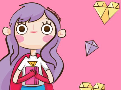 Pink Suupergirl cute diamonds illustration kawaii purple hair supergirl vectors