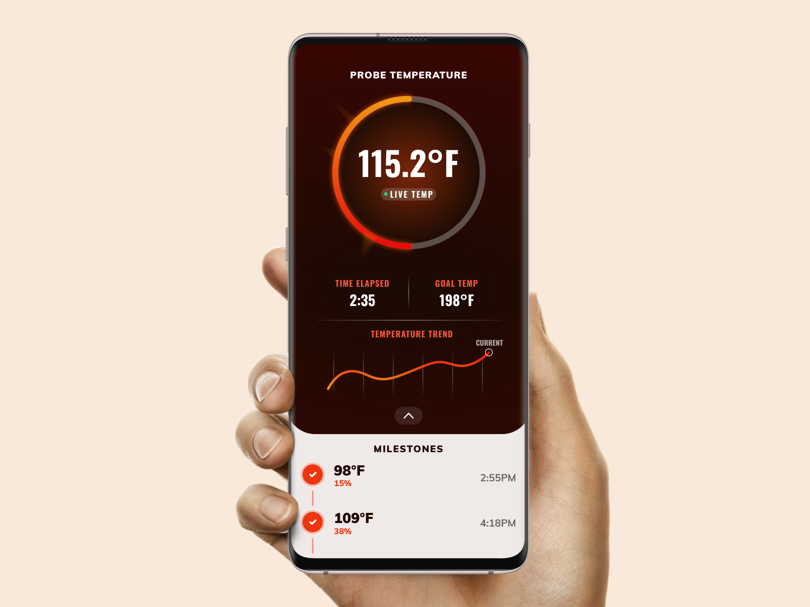 Meat probe temp app by Nate Alspaugh on Dribbble