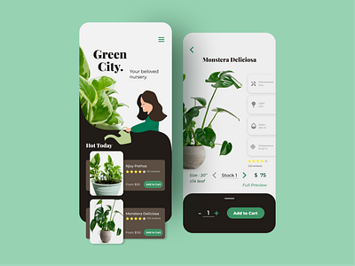 Plant Shop UI Concept app design clean elegant fresh fresh colors green illustration modern nursery plant ui design