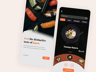 Japanese Restaurant Food App Design app design clean clean ui dark ui food food app food ui inspiration japanese modern ui design ui inspiration