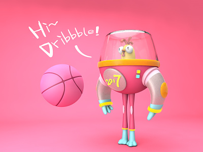 Hi~Dribbble！ 3d animal c4d cute debut dribbble happy logo pink rooster
