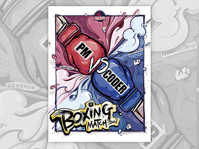 Illustration Design For Boxing Match blue boxing cartoon illustration martial arts mma red sport warm blooded