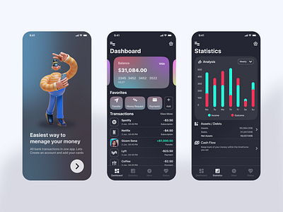 Finance App - Dashboard Dark Mode android app bank design finance ios mobile ux wallet
