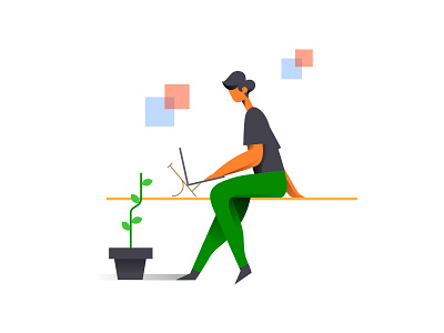 working dribbble flat illustration nature work