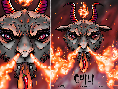 Satan chili animals baphomet chili devil fire goat hell illustration label satan satanic