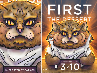 Bulky hangry Cat animals cat dessert fat hangry illustration poster