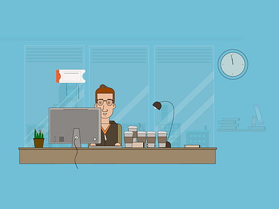 IT Agent after effects agent art blue character design concept flat design illustrator mobile office table ticket