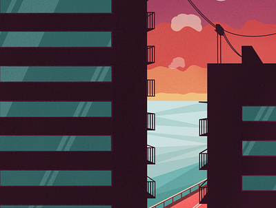 Sunset in the big city city design graphicdesign house illustration illustrator landscape sea shadow summer sunset vector vectorart