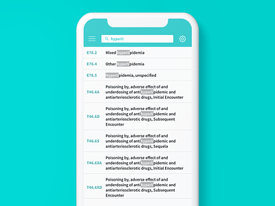 ICDX Diagnosis Code Search clean design healthcare ios medical app mobile ui