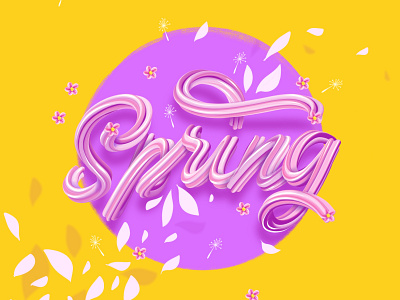 Spring! 3d calligraphy flower illustration lettering logo procreate spring typography word