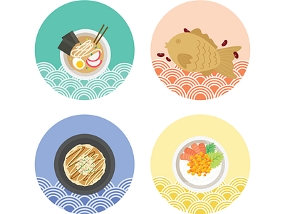 Japanese food iconography adobe icon iconography illustrator japan japanese food okonomiyaki ramen rice bowl roe taiyaki