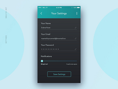 Daily UI 007: Settings app dailyui dark mode mobile settings ui