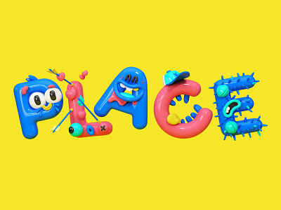 Place 3d 3dlogo balloon character character design design font fun illustration letters logo render round rounded type typography typography art