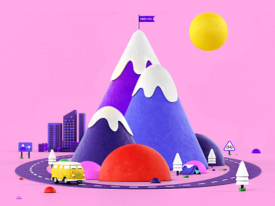 Scouts 3d design illustration mountain pink render scouts snow travel vacation