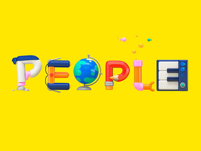 People bicycle design earth illustration karate kids letter lettering pencil people piano science scouts snorkel things type typography yellow