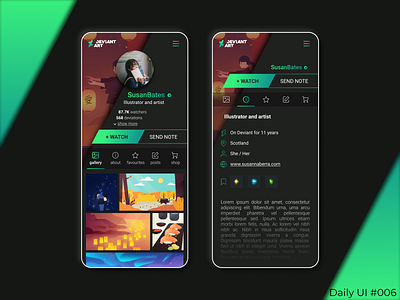 Daily UI #006 - User Profile app app design dailyui dailyui006 dailyuichallenge design deviantart figma profile profile design redesign redesign concept ui user user profile ux