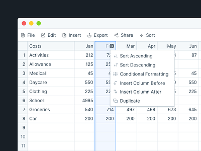 Column Settings data data table data visualization data viz dataviz product product design table