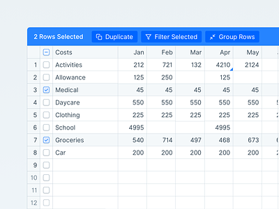 Row Selection ☑️ data data table data visualization dataviz interface product product design row rows table tables