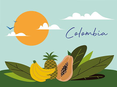 Colombia Illustration banana colombia design fruits graphic design illustration leaves papaya sun trip ui