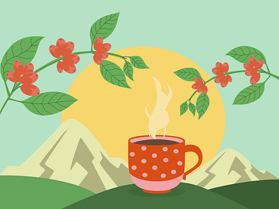 Сup of tea in the mountains cascara coffee tea cup design graphic design illustration mountains nature tea trip ui