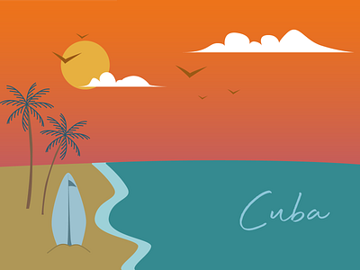 Cuba beach illustration beach board cuba design graphic design illustration palms sea surfing trip ui vector