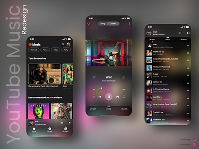 YouTube Music App Redesign app apple apple music concept glassmorphism google ios minimalist mobile mobile interface music player onboarding redesign spotify ui youtube music