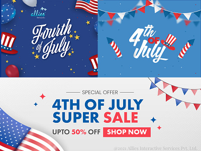 4th Of July Banner Or Header Design concept.