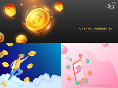 Set Of Cryptocurrency Designs 3dadvertising banking bitcoin business coin commercial cryptocurrency dashcoin digital economy financial footer header litecoin marketing money social media technology template website