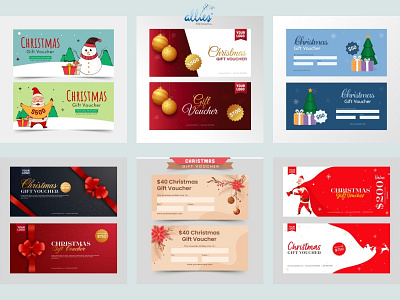 Christmas Gift Voucher Set christmas coupon discount envelope event festival gift gift voucher gifting label marketing party present price promotion surprise template ticket value