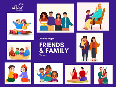 Friends and family illustrations cartoon character family friends graphic design illustration vector