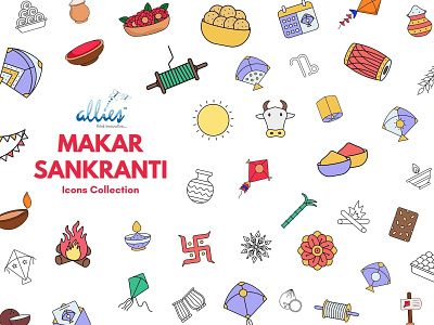 Makar Sankranti Icon Set agriculture celebration culture event festival happy makar sankranti harvest holiday indian january kite prosperity religious traditional utta wishes worship