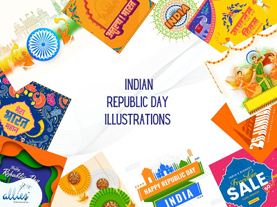 Indian Republic Day Illustrations 15th august 26th january celebration constitution country democratic festival flag freedom government holiday independence day indian nationality patriotic republic day
