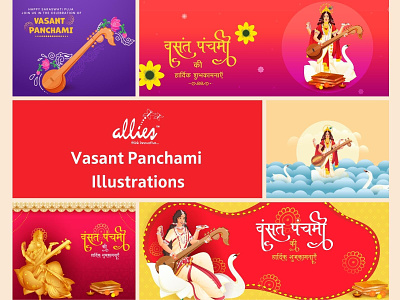 Vasant Panchami Illustrations basant culture festival goddess indian prosperity religion saraswati swan toran traditional vasant panchami veena wishdom worship