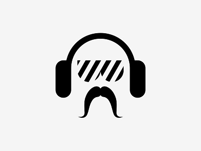 Unused Logo beard dude handlebar moustache headphones identity logo design music sunglasses superfried tache