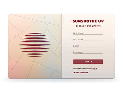 Sunsoothe UV sign up burns dailyui gradients red theme signup skin skincare skins ui uidesign uv vector
