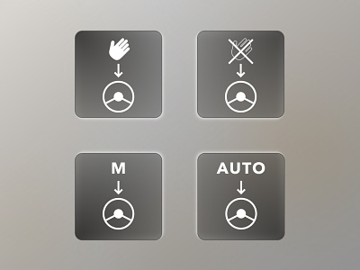 Autonomous vehicle interface icon set (dark theme) autonomous vehicle interfaces button design button ui dark ui glassmorphism google material design icon design icon set neumorphic