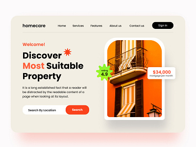 Home Care Real Estate Landing Page app app design app ui dailyui design landing page real estate