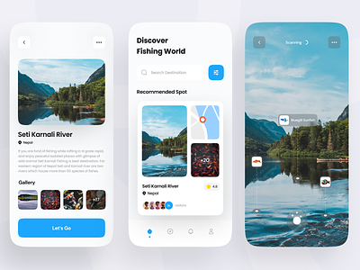 Fishing Mobile App Concept adventure augmented reality catching chart destination app fish fishing lake location mobile modern nature sea tourism app travel mobile app travelling ui ux vacation weather