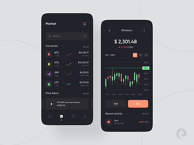 Crypto Currency Wallet App bitcoin block chain app btc chart crypto currency crypto exchange crypto wallet currency etherium exchange graph invest minimal mobile money transfer nft trading app ui ux wallet