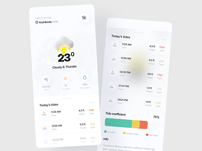 Ocean Tides App air app clean ui climate app dashboard forecast app glassmorphism minimal mobile morning ocean app oxygen sea app sunset temperature tides app ui ux weather app