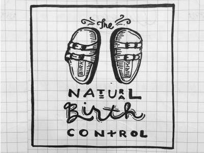 Birks birkenstocks birth control black and white doodle hand drawn type illustration sketch