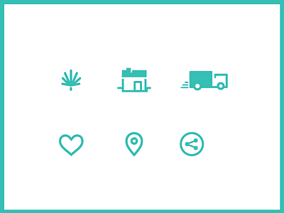 Green Icons delivery drop pin flat heart icons marijuana share store front truck