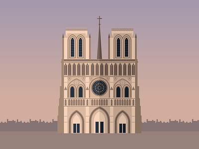 Cathédrale Notre-Dame de Paris architecture cathedral city facade front illustration paris vector