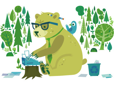 Sierra Magazine bear characters design green grumpy illustration little friends of printmaking