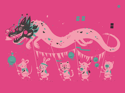 Year of the Dragon characters design illustration little friends of printmaking poster screenprint silkscreen zodiac